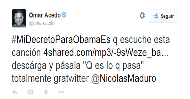 Tweet de Omar Acedo para Barack Obama Tweet de Omar Acedo para Barack Obama